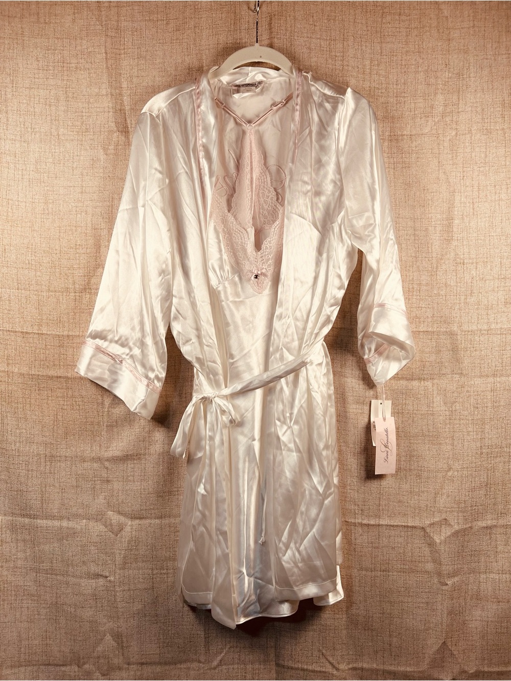 Bridal Robe and Night Gown Chemise Set Cream NWT Bride Wedding Night Women's L